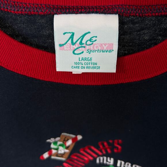 Vintage "Grandma's My Name" Holiday T-Shirt Christmas Embroidered Sz Large - Picture 6 of 7